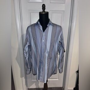 Etro Men's Blue & White Striped Dress Shirt Size 44 Made In Italy 🇮🇹